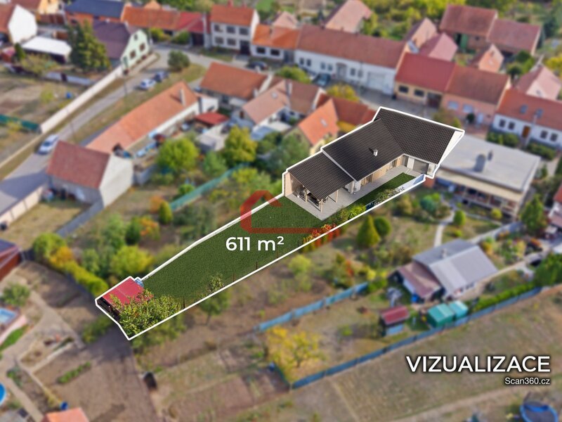 Prodej, stavební pozemek , Tvrdonice , Svárov, včetně vypracovaného projektu přízemního RD s garáží a altánem, CP:611m2